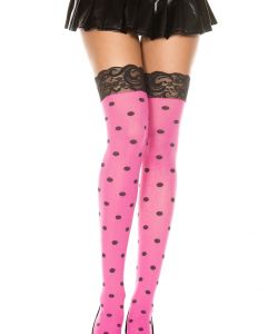 Polka-Dot-Opaque-Thigh-Hi-With-Lace-Top-And-Matching-Gloves