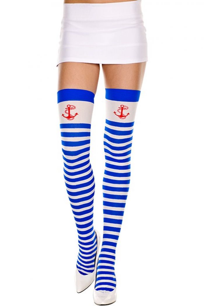 Music Legs Anchor-print-stripes-opaque-thigh-hi  Thigh Hi 2018 | Pantyhose Library