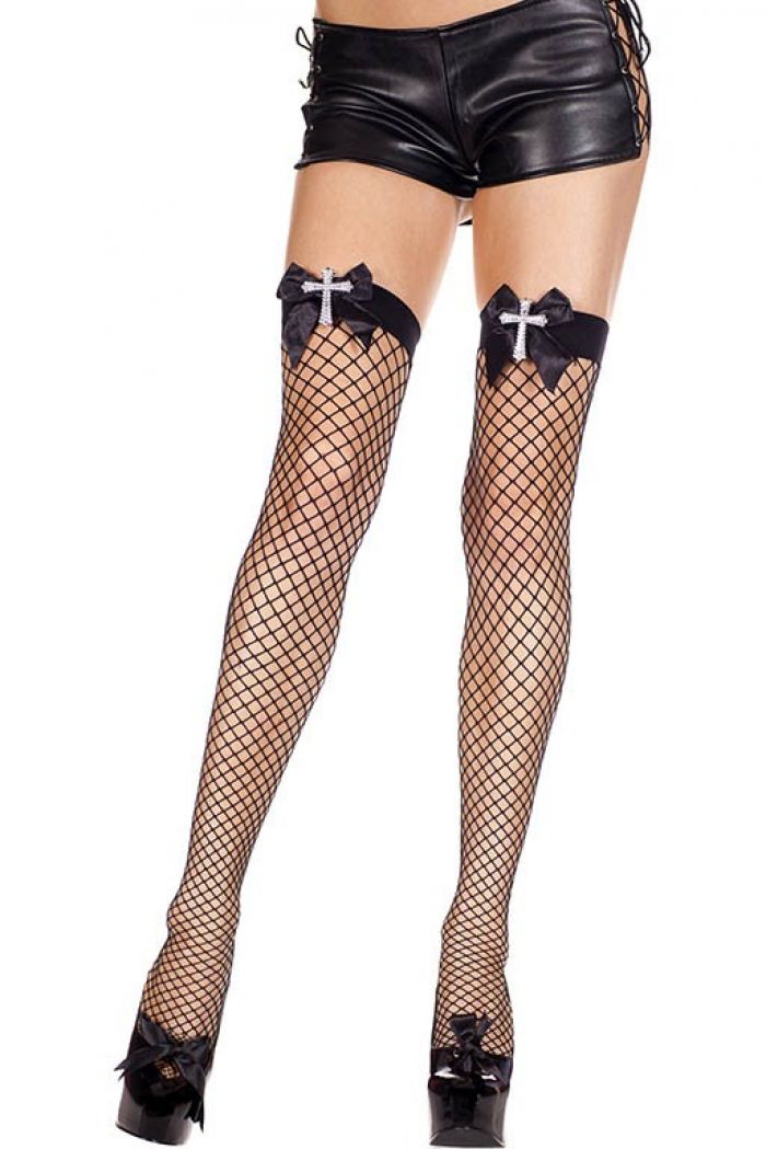 Music Legs Cross-and-satin-bow-spandex-mini-diamond-net-thigh-hi  Thigh Hi 2018 | Pantyhose Library