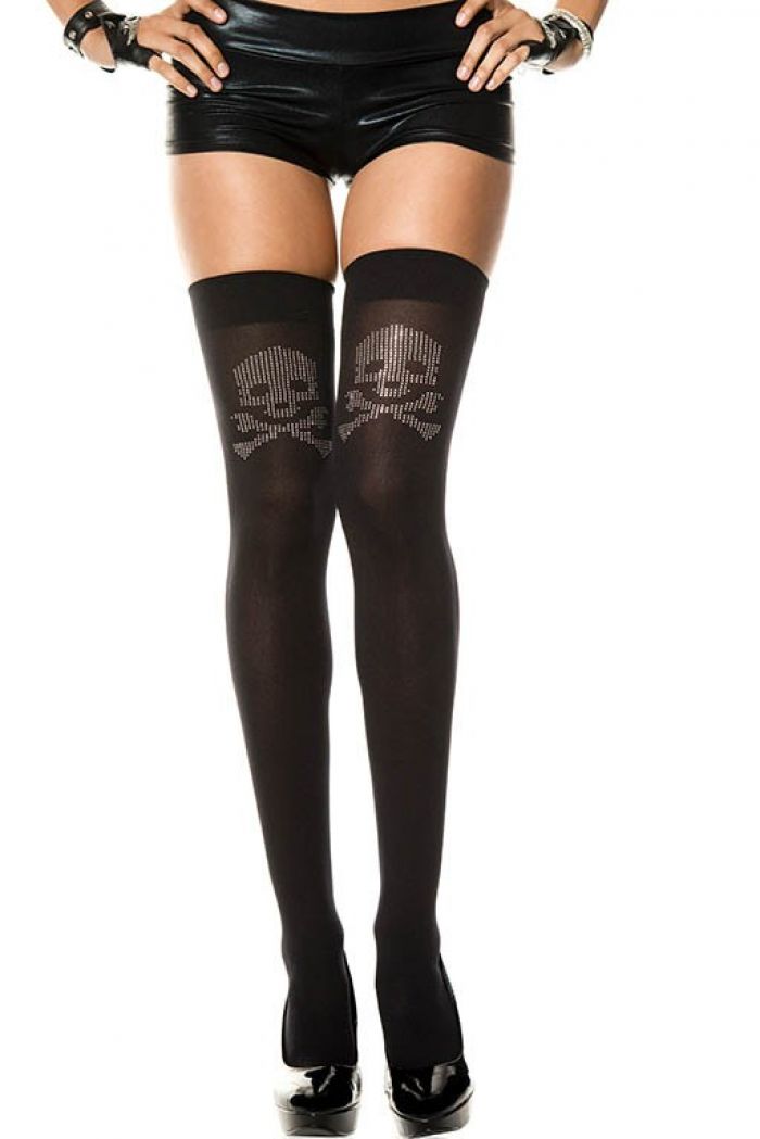 Music Legs Faux-rhinestone-big-skull-thigh-hi  Thigh Hi 2018 | Pantyhose Library