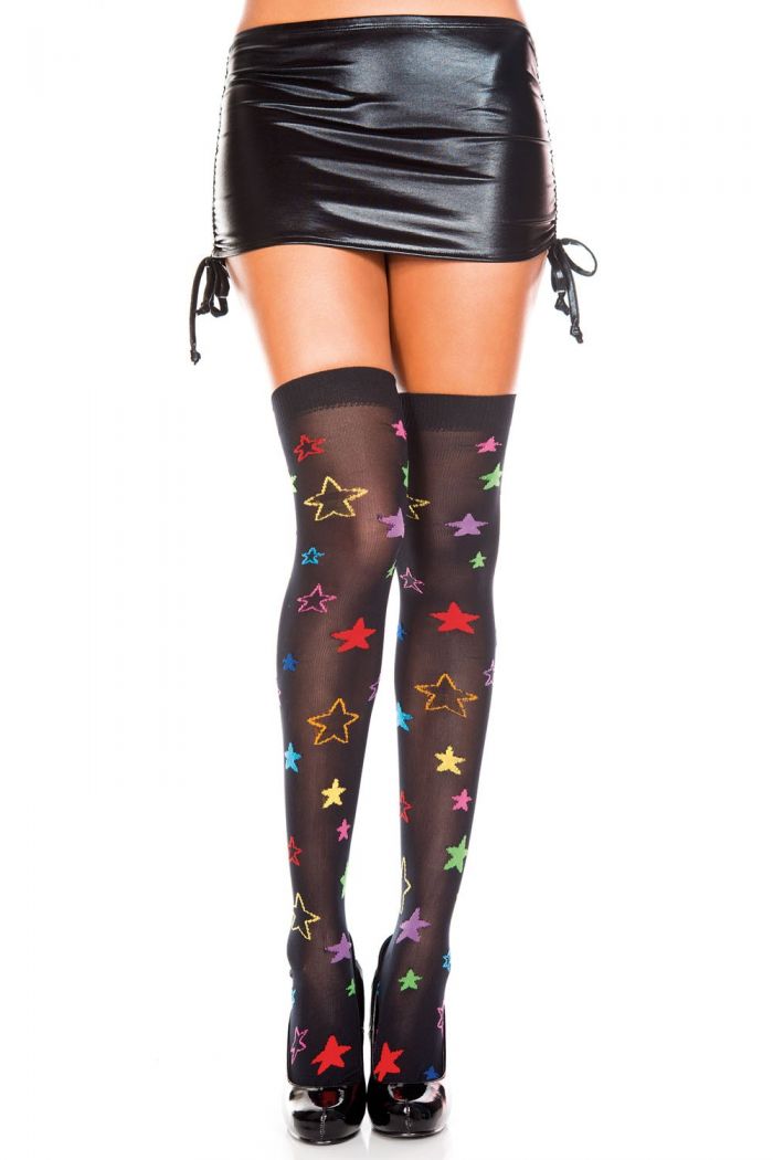 Music Legs Neon-star-print-thigh-hi  Thigh Hi 2018 | Pantyhose Library