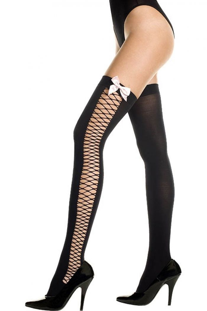 Music Legs Net-insert-thigh-hi-with-side-satin-bow.  Thigh Hi 2018 | Pantyhose Library