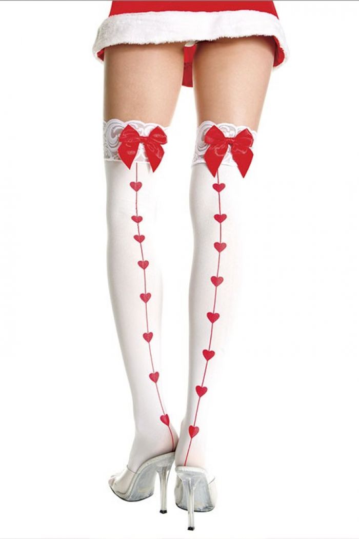 Music Legs Opaque-lace-top-thigh-hi-with-hearts-print-seam-with-bow  Thigh Hi 2018 | Pantyhose Library