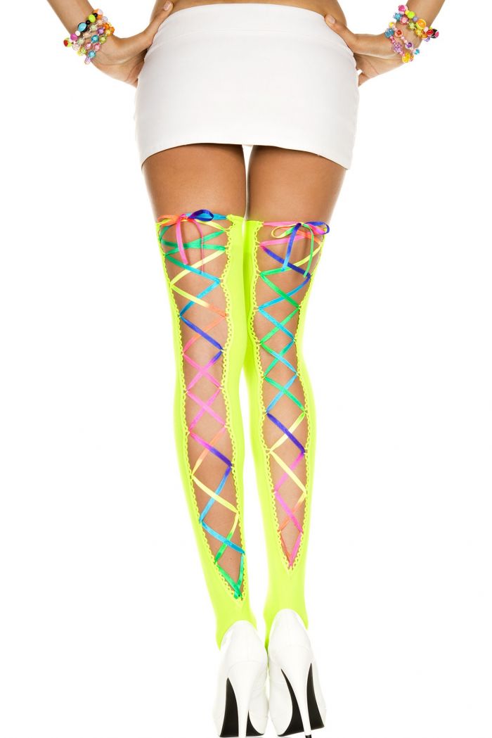 Music Legs Rainbow-ribbon-lacing-opaque-stockings  Thigh Hi 2018 | Pantyhose Library