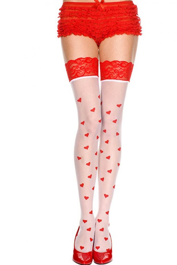 Music Legs Sheer-heart-prints-thigh-hi-with-lace-top  Thigh Hi 2018 | Pantyhose Library