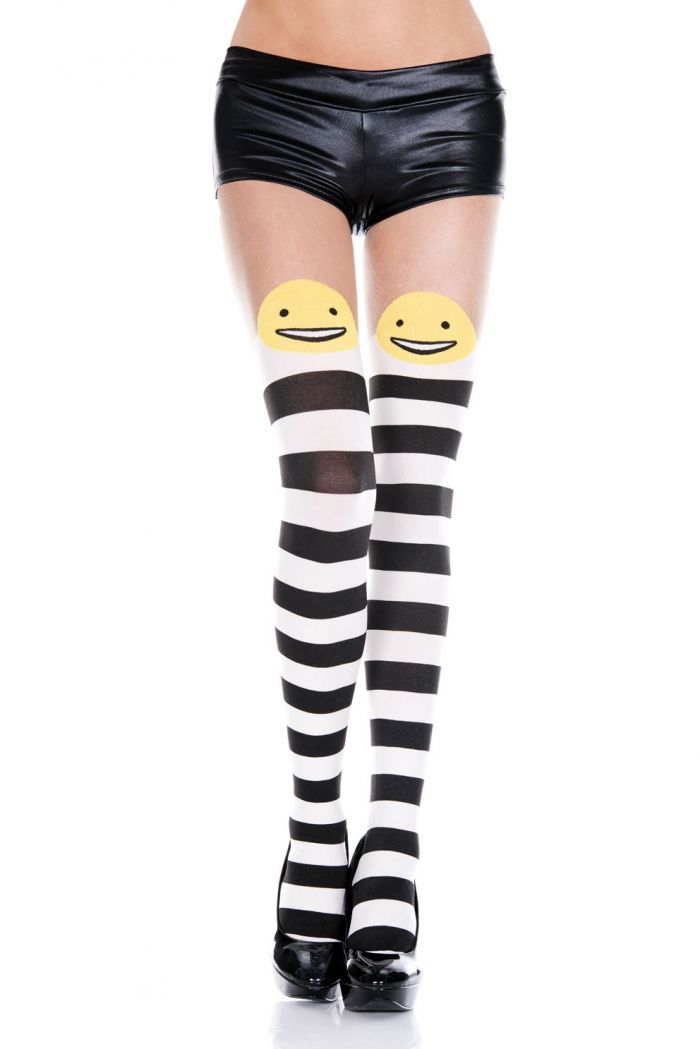 Music Legs Smiley-face-striped-spandex-pantyhose  Thigh Hi 2018 | Pantyhose Library