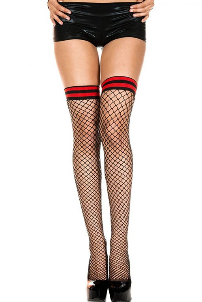 Music Legs Spandex-diamond-net-thigh-hi-with-striped-band  Thigh Hi 2018 | Pantyhose Library