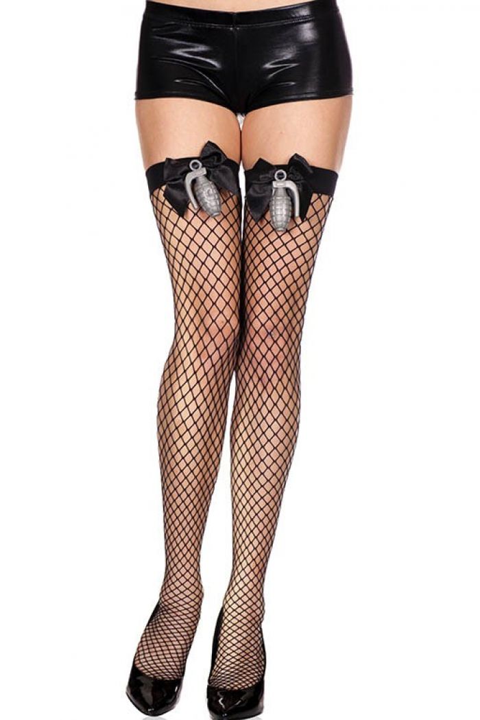 Music Legs Toy-grenade-and-satin-bow-spandex-mini-diamond-net-thigh-hi  Thigh Hi 2018 | Pantyhose Library