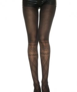 Faux-Argyle-And-Floral-Design-Spandex-Pantyhose