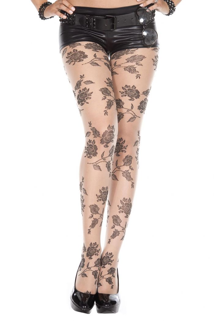 Music Legs Black-rose-print-spandex-pantyhose  Pantyhose Collection 2018 | Pantyhose Library