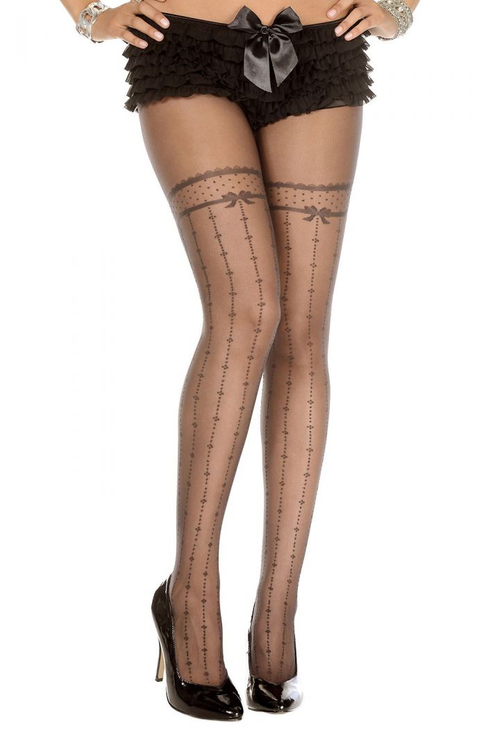 Music Legs Faux-garter-with-ribbon-look-spandex-pantyhose  Pantyhose Collection 2018 | Pantyhose Library