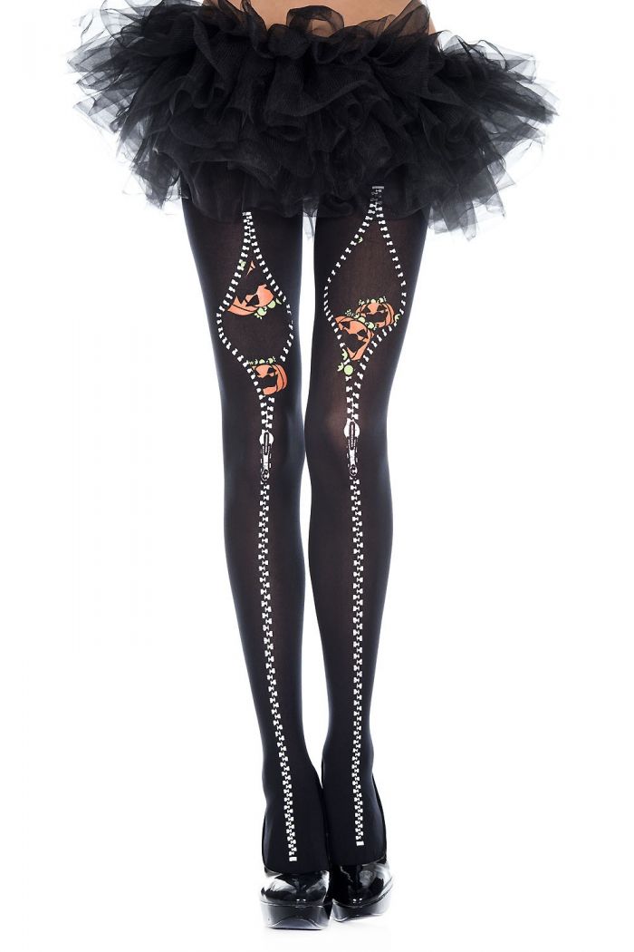 Music Legs Pumpkin-and-flocked-zipper-print-tights  Pantyhose Collection 2018 | Pantyhose Library