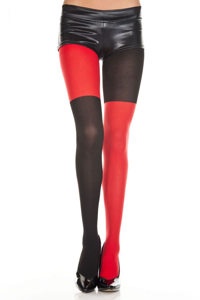 Music Legs Red-and-black-mismatch-pantyhose  Halloween 2018 | Pantyhose Library