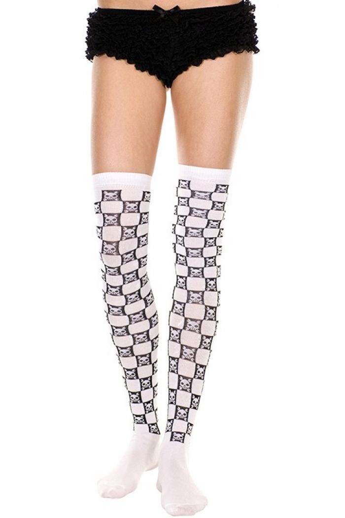 Music Legs Skull-acrylic-checkered-thigh-hi  Halloween 2018 | Pantyhose Library