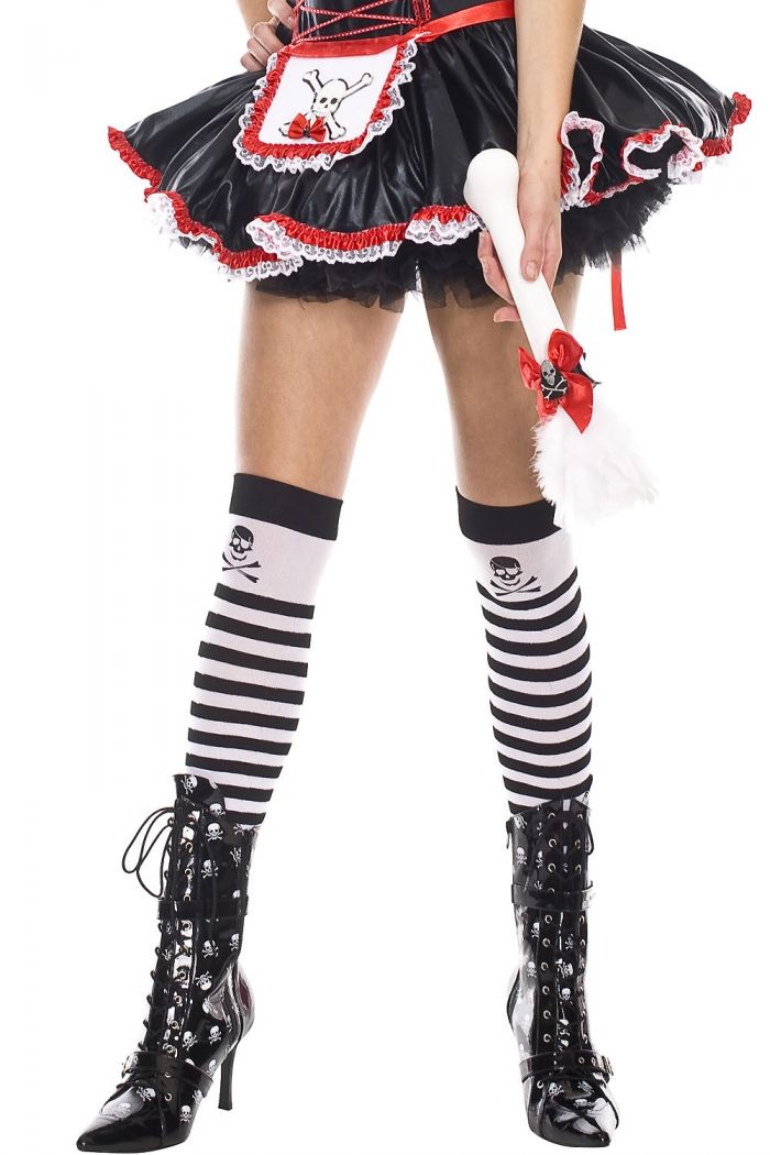 Music Legs Striped-opaque-thigh-hi-with-cross-bone  Halloween 2018 | Pantyhose Library