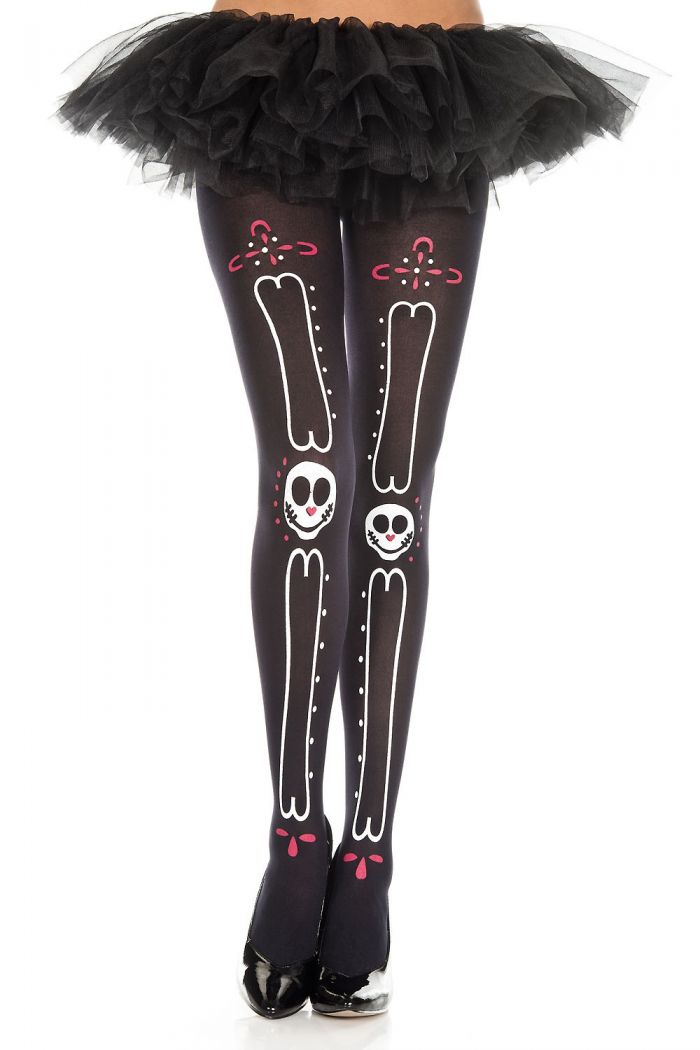 Music Legs Sugar-skull-face-with-bone-print-pantyhose  Halloween 2018 | Pantyhose Library