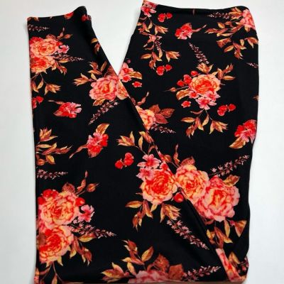 NEW LuLaRoe TC Leggings BLACK BROWN CORAL PINK Rose Peony ROMANTIC Flower