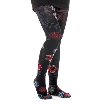 Fil de Jour France Cotton Angora Blend Floral Tights, Poppy, S/M, Made in Italy