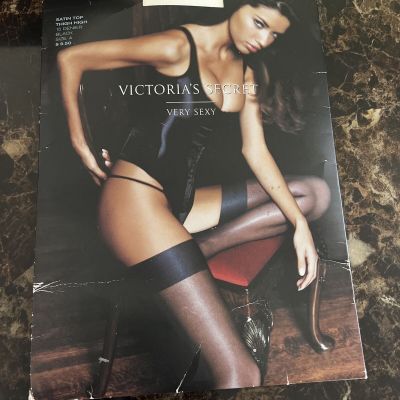 Victorias Secret Very Sexy Satin Top Thigh High Black Stockings Size A