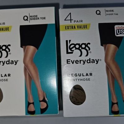 NEW IN BOX 8 Pair L’EGGS Every Day Nude Sheer Toe Regular Pantyhose QUEEN