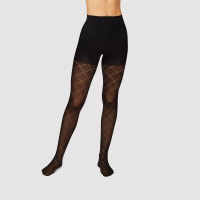 Hanes Women's High Waisted Diamond Outline Semi-Opaque Tights - Black sz XXL NEW