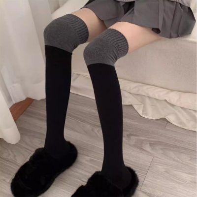 Black Grey Knitted Boot Stockings Warm Thigh Women Hosiery  Lolita JK