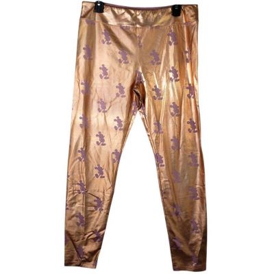 Disney Leggings Womens L Rose Gold Metallic Mickey Mouse Athletic Workout Pants