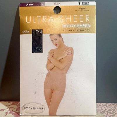 Vintage ULTRA SHEER BODYSHAPER Pantyhose w/Medium Control~Size 4(Plus)~Black~Y2K