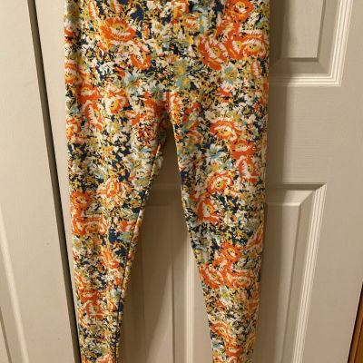 LuLaRoe Womens One Size Floral Orange Legging Yellow Mixed Stretch JC004-03