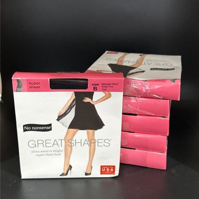 No Nonsense Great Shapes Super Sheer Midnight Black Pantyhose Size B Lot of 6