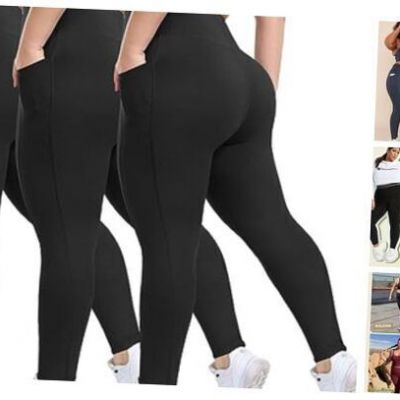 3 Pack Plus Size Leggings with Pockets for XX-Large Plus A-black/Black/Black