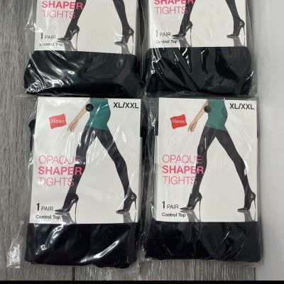 4pk Hanes Q02088 Control Top Opaque Shaper Tights, Black Size XL/XXL