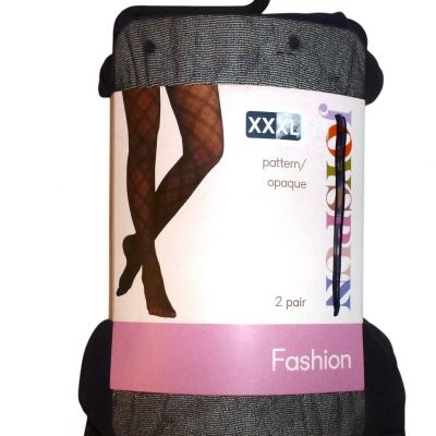 Joyspun XXXL pattern/opaque 2-pair fashion tights black & navy