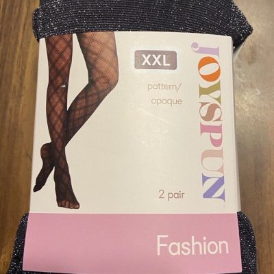 Nylons 2 Pair Pack Women XXL Black Shimmer Plum Opaque Tights Joyspun Retro 90s