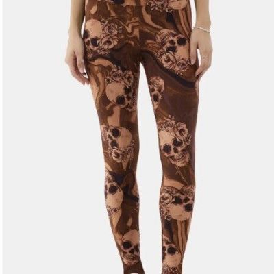 No Boundaries NEW?Junior's ANKLE Legging size 1X~Brown/tan Skull/roses