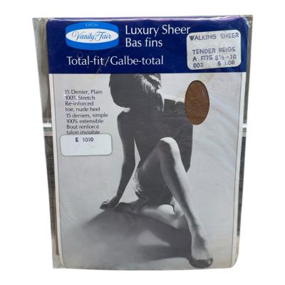 Vintage Vanity Fair Luxury Sheer Seamless Stretch Stockings Beige fits 8 1/2-10