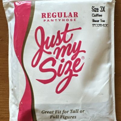 Vintage Just My Size Pantyhose Stocking Plus Size 3X Coffee Sheer Toe  Regular