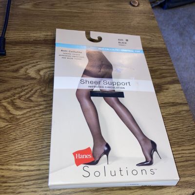 Hanes Sheer Support Light Coverage, Improves Circulation -Medium, Black, NEW