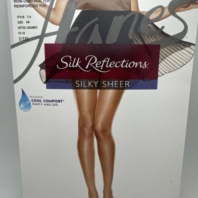 Hanes Silk Reflections Non Control Top Reinforced Toe Pantyhose 716 Sz AB GR62