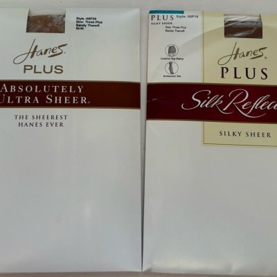 Hanes Silk Reflections Ultra Sheer Size Three Plus Panty Hose 2 Pairs