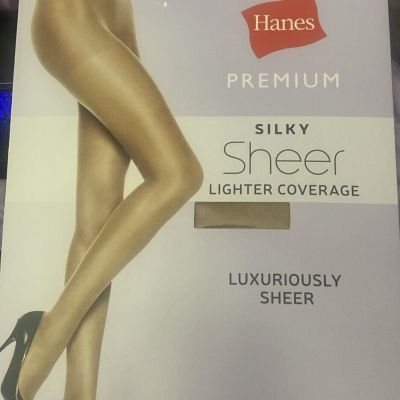 Hanes Pantyhose Medium Nude Silky Sheer Tummy Control Lighter Coverage Premium