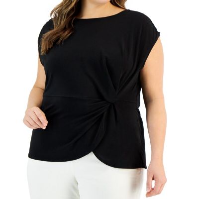 Alfani Plus Size Twisted Top Black 0X