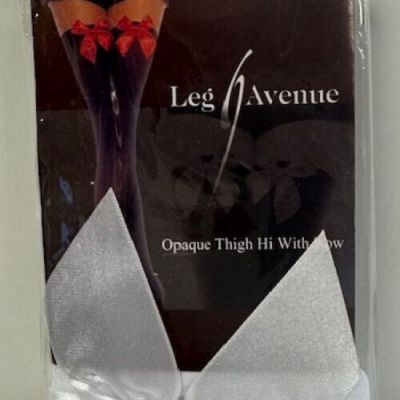 Thigh High Stockings Satin Bows Adult Womens Leg Avenue White 6255