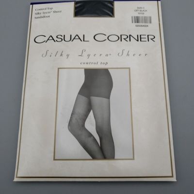 Silky Sz C Off Black Lycra Sheer CASUAL CORNER Control Top Pantyhose NOS