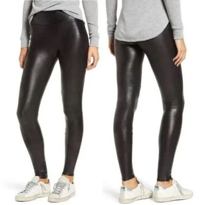 Spanx Black Shiny Faux Leather High Rise Shaping Leggings, Size M