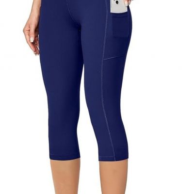 Ewedoos Womens Yoga Capri Workout Leggings With Pockets Tummy Control Medium