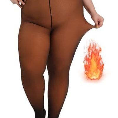 Plus Size Fleece Lined Tights, Fake Transparent 3X-Large-4X-Large Plus Caramel