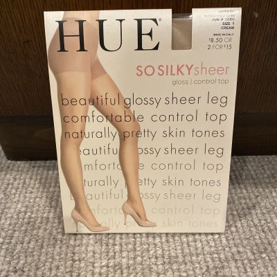 HUE - So Silky Sheer GLOSS Control Top Pantyhose, # 13363, Cream, Size 1 Y2K