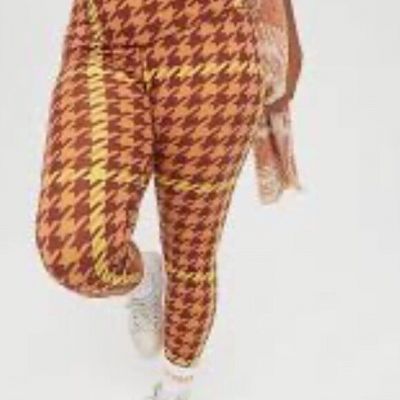 Offline By Aerie Houndstooth Leggings Brown Yellow Size Large Hi-Rise 7/8