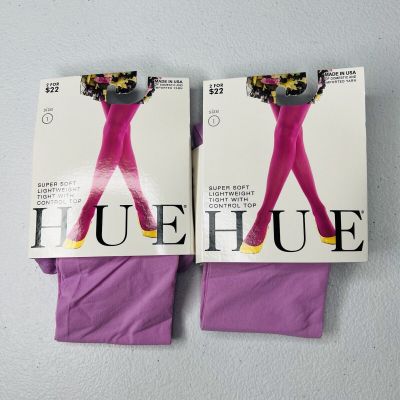 HUE Pink Flirt Super Soft Lightweight Control Top Tights Womens Size 1- 2 Pair